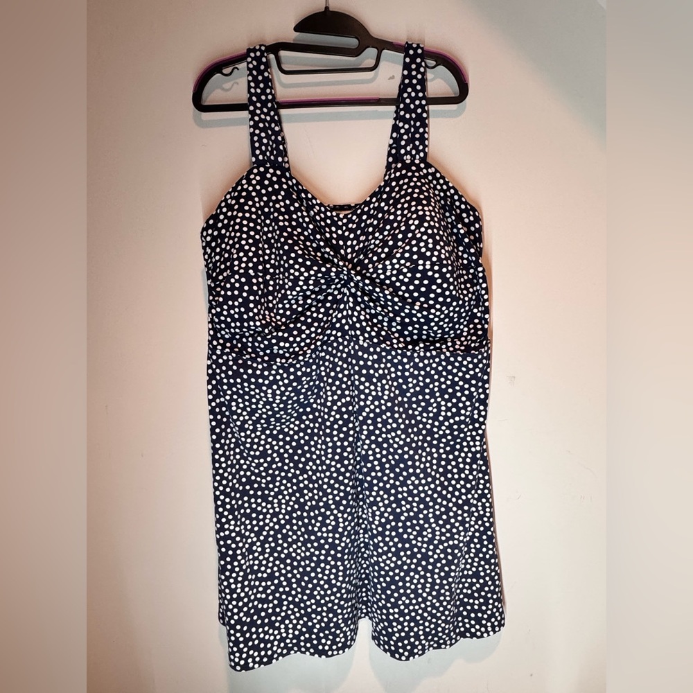 Land’s End Navy & White Polka Dot Dresskini Sz 22W DDD